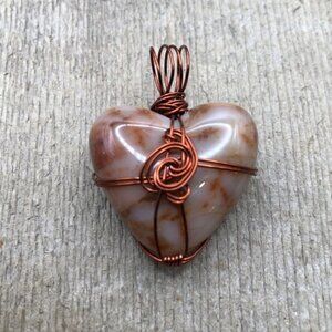 Marbled Agate Russet Brown Swirl Wire Wrapped Necklace Pendant
